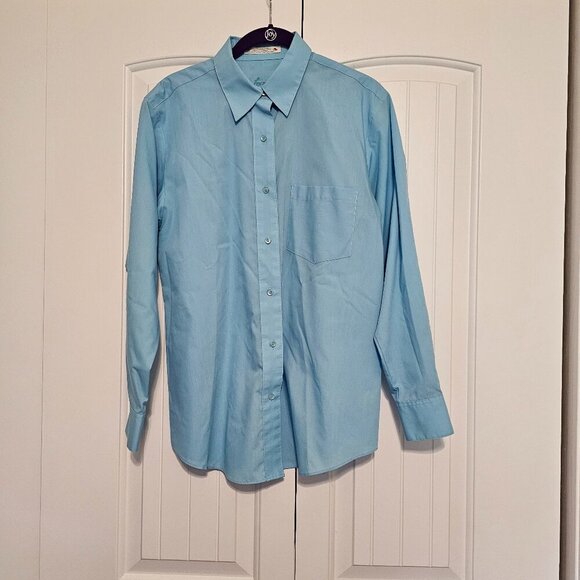 Women's Foxcroft Button Down Cotton Blend Shirt Light Blue Size 6 - Picture 1 of 7